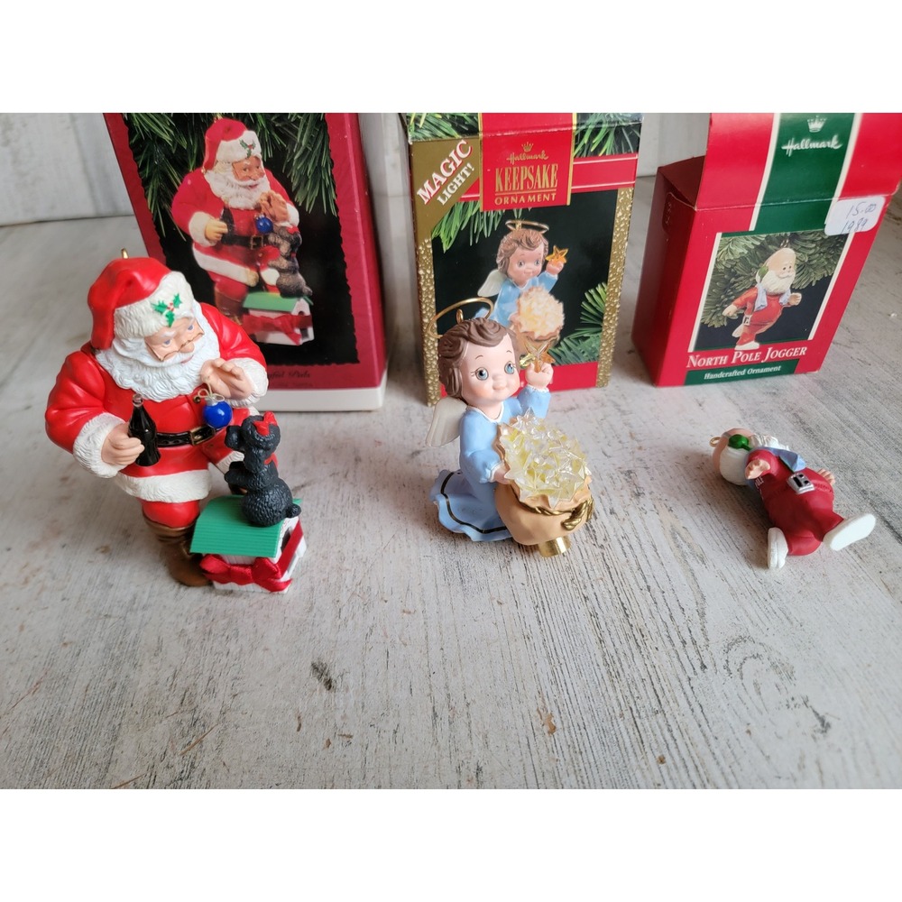 Hallmark‎ Santa set jogger angel Cherub ornament Xmas vintage